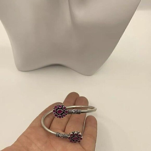 NATIVE AMERICAN 925 STERLING SILVER Navajo Stamped BRACELET Pink/Ruby - Picture 3 of 10